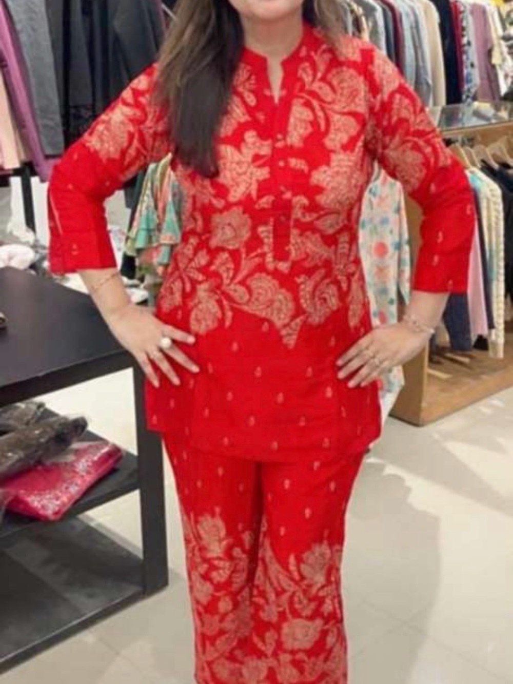 Red Embroidered Two-Piece kurta/ coord Set